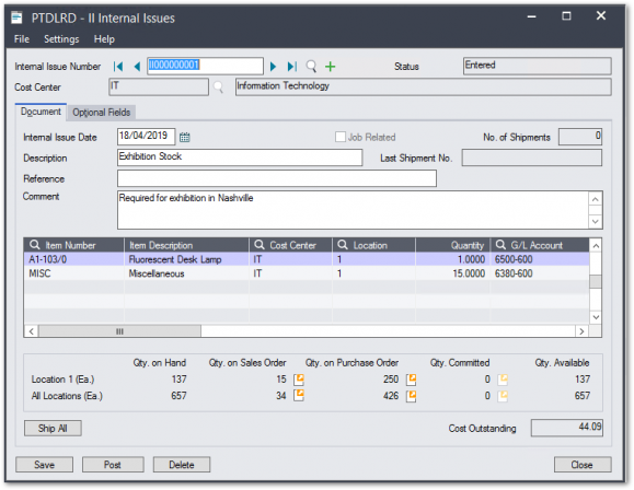 Sage 300 | Internal Issues | inventory issuance | central store | cost ...